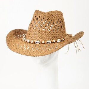 Fame Cowrie Shell Beaded String Straw Hat